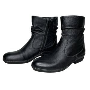 David Tate Leather Slouchy Round Toe Zip‎ Up Ankle Booties Black 6.5 Moto Witchy